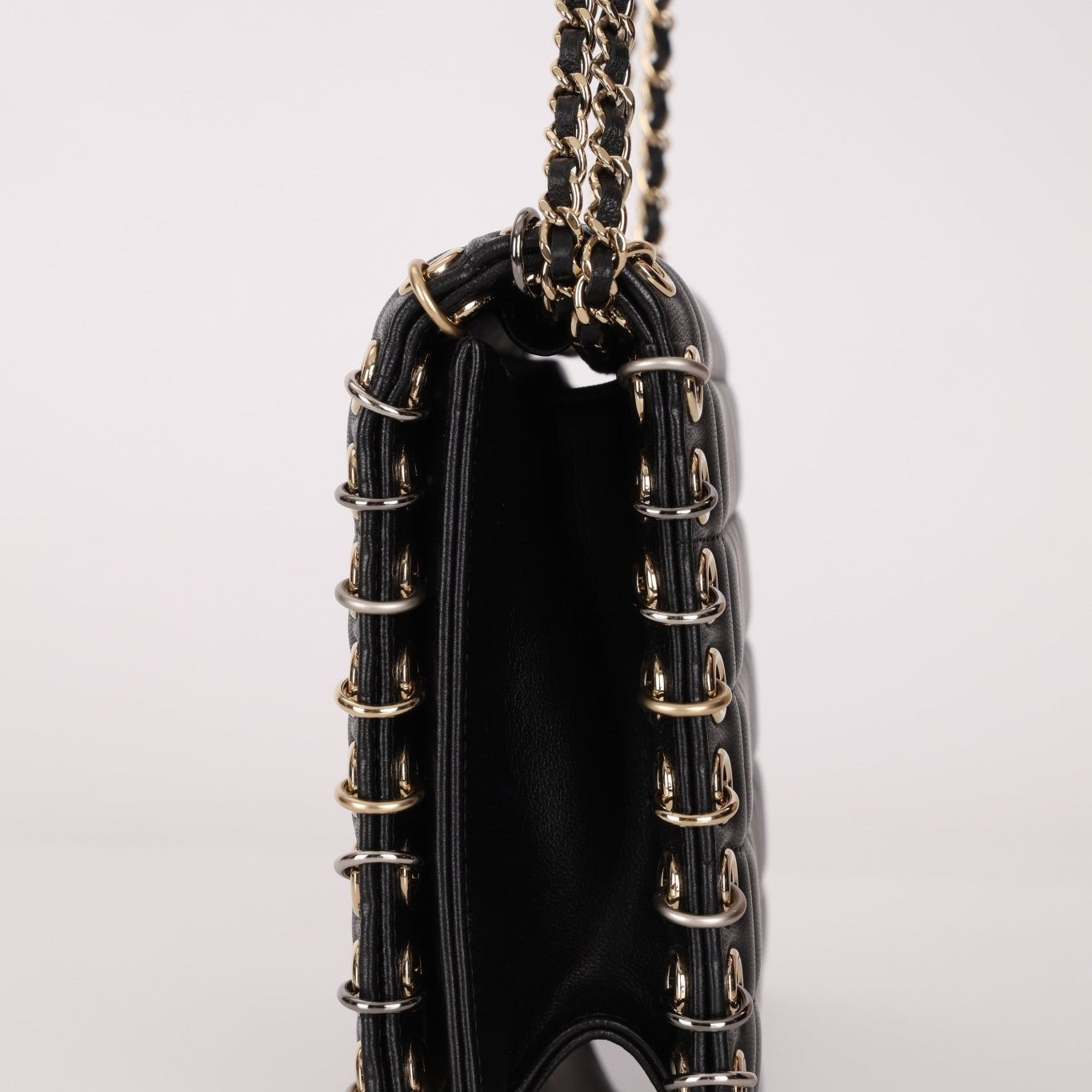 Chanel 2016 Chocolate Bar Piercing CC Studded Small Chain Flap Bag - FashioNica