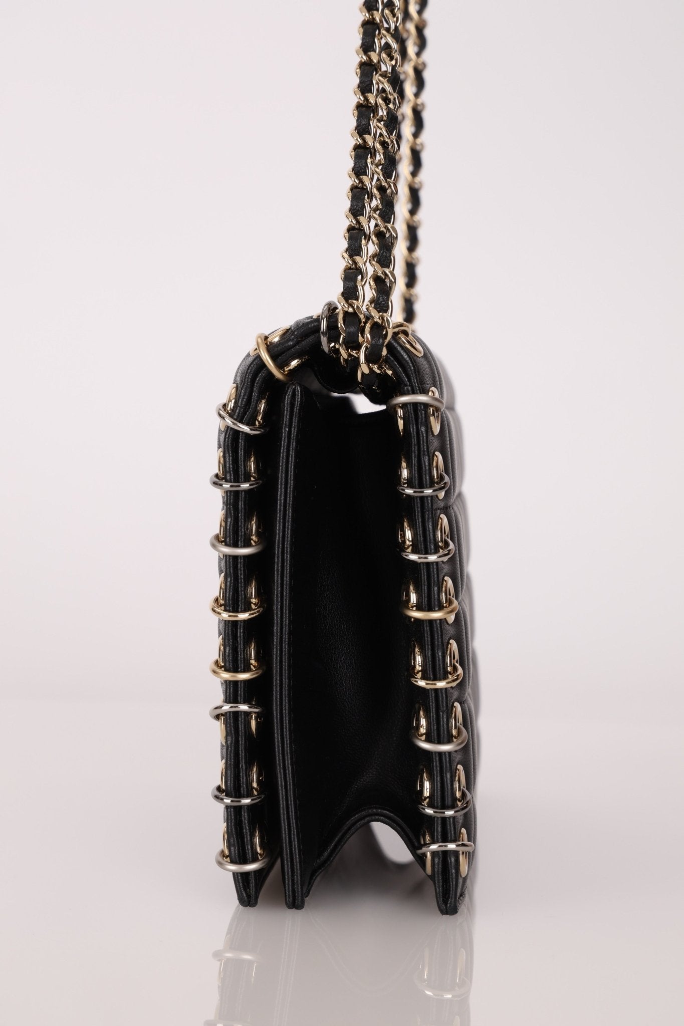 Chanel 2016 Chocolate Bar Piercing CC Studded Small Chain Flap Bag - FashioNica