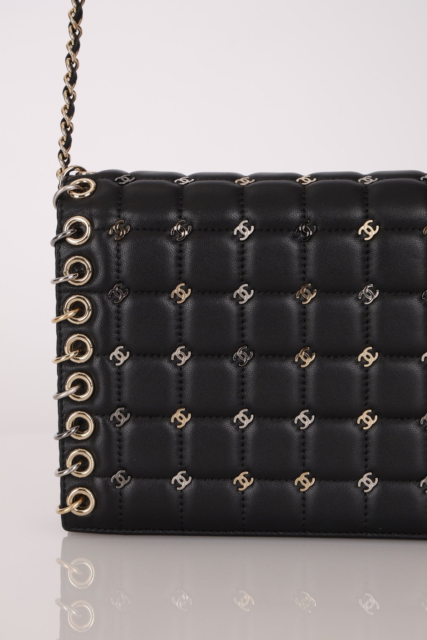 Chanel 2016 Chocolate Bar Piercing CC Studded Small Chain Flap Bag - FashioNica