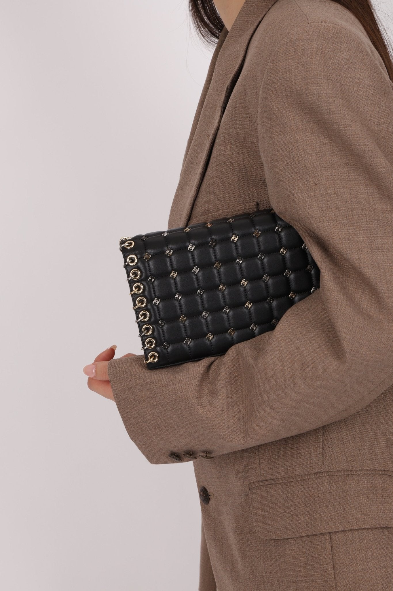 Chanel 2016 Chocolate Bar Piercing CC Studded Small Chain Flap Bag - FashioNica