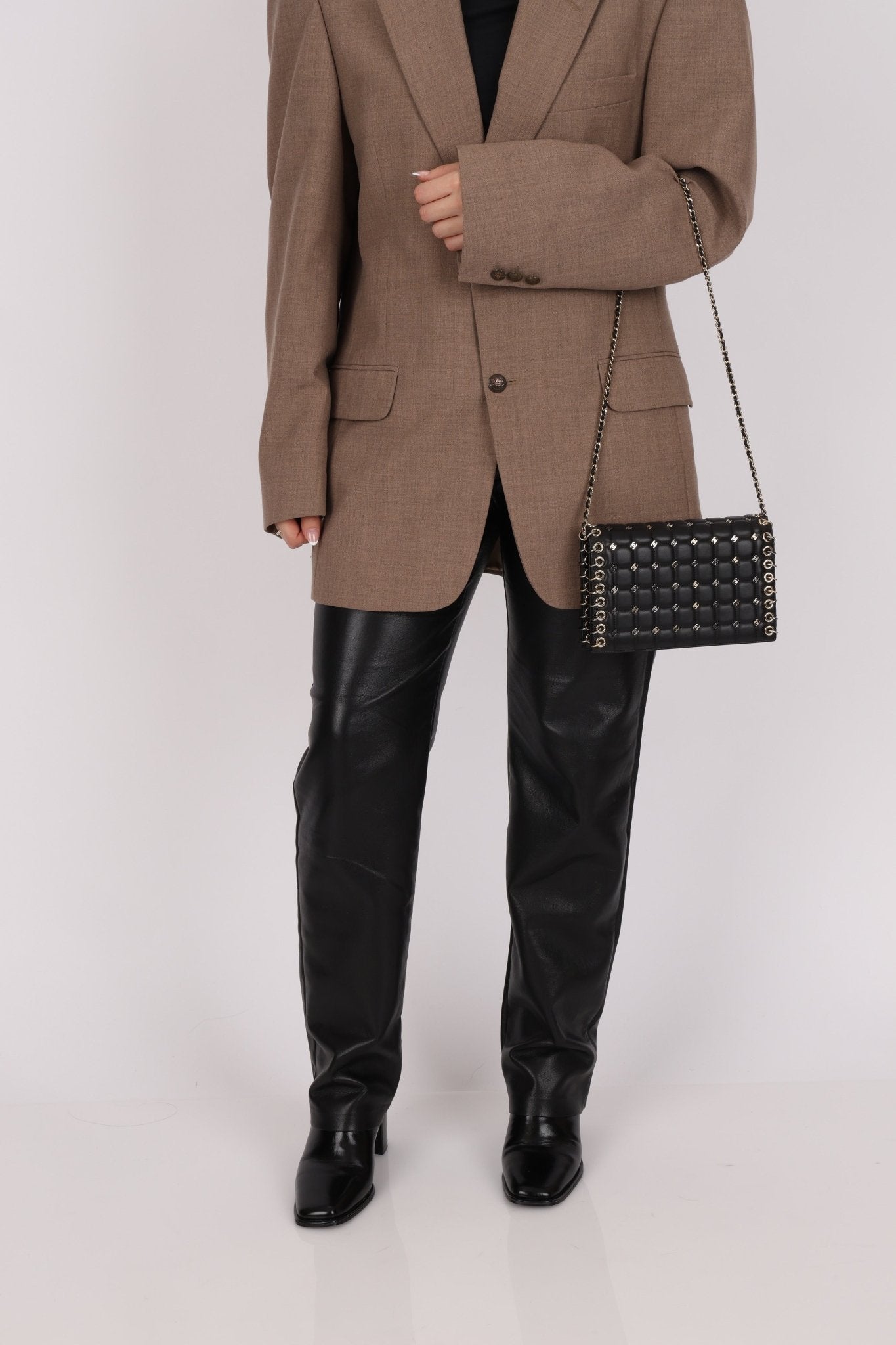 Chanel 2016 Chocolate Bar Piercing CC Studded Small Chain Flap Bag - FashioNica