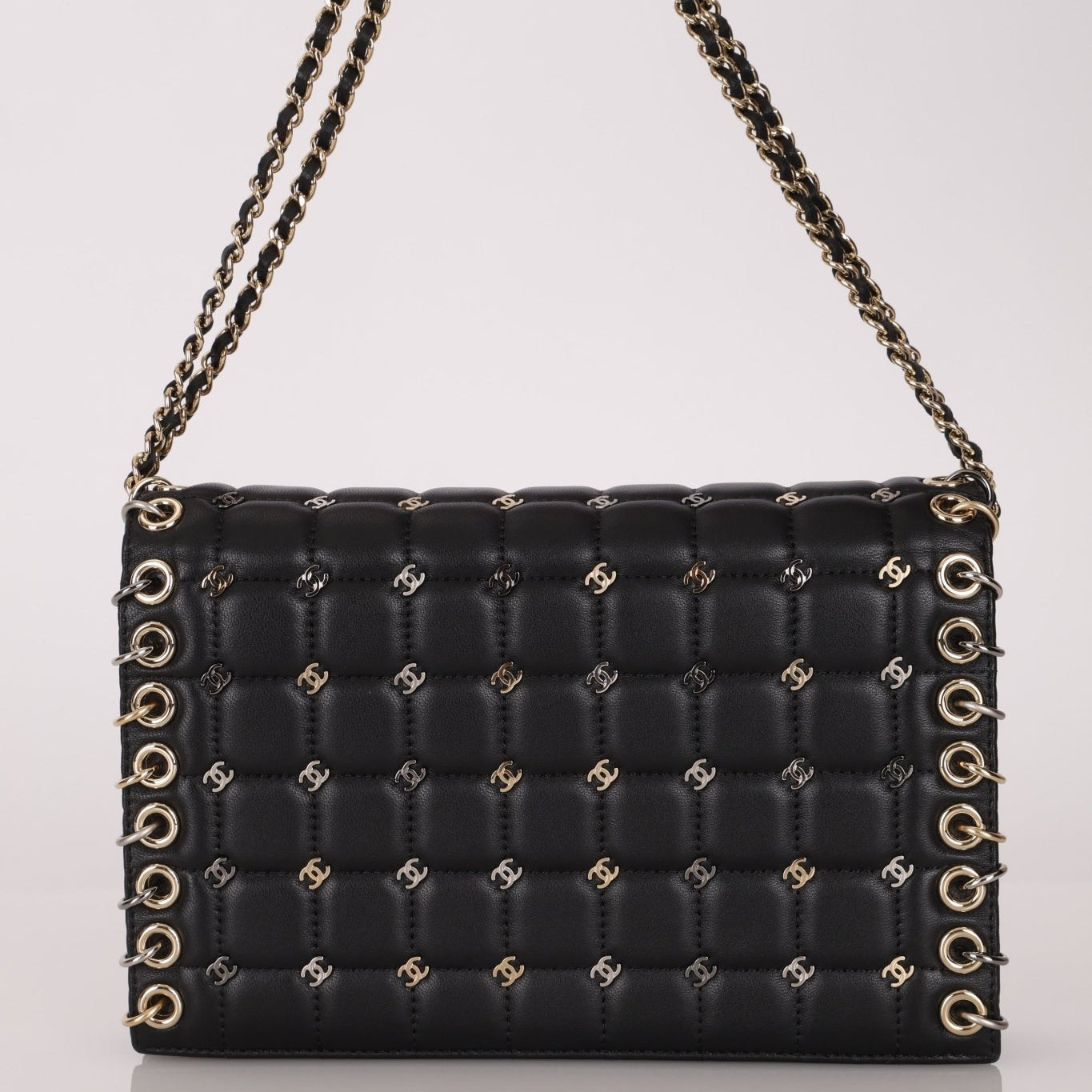 Chanel 2016 Chocolate Bar Piercing CC Studded Small Chain Flap Bag - FashioNica