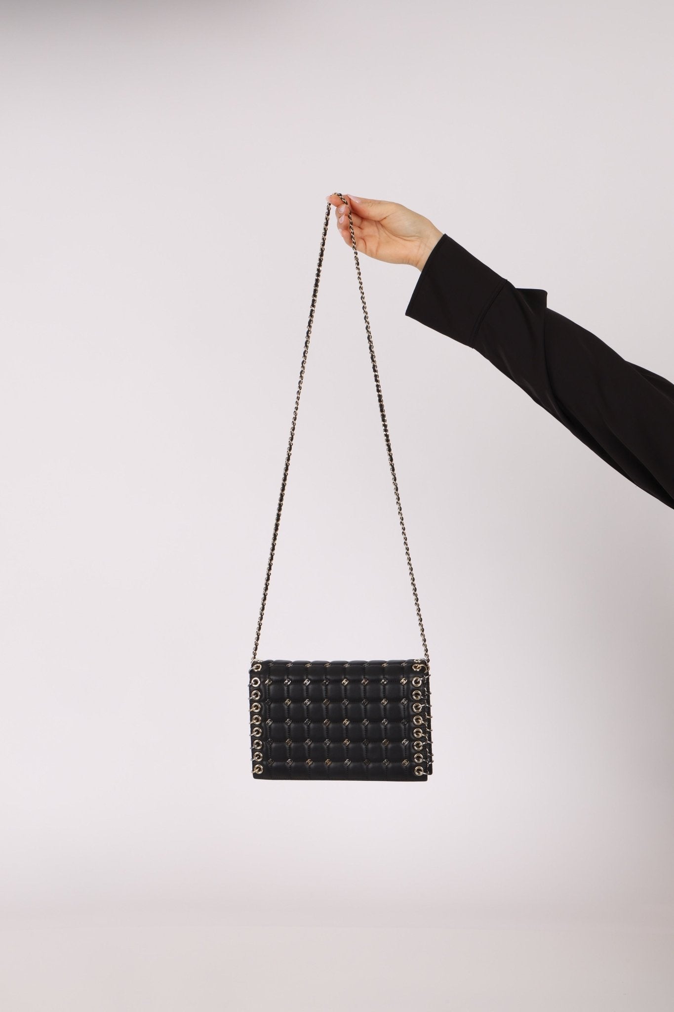 Chanel 2016 Chocolate Bar Piercing CC Studded Small Chain Flap Bag - FashioNica