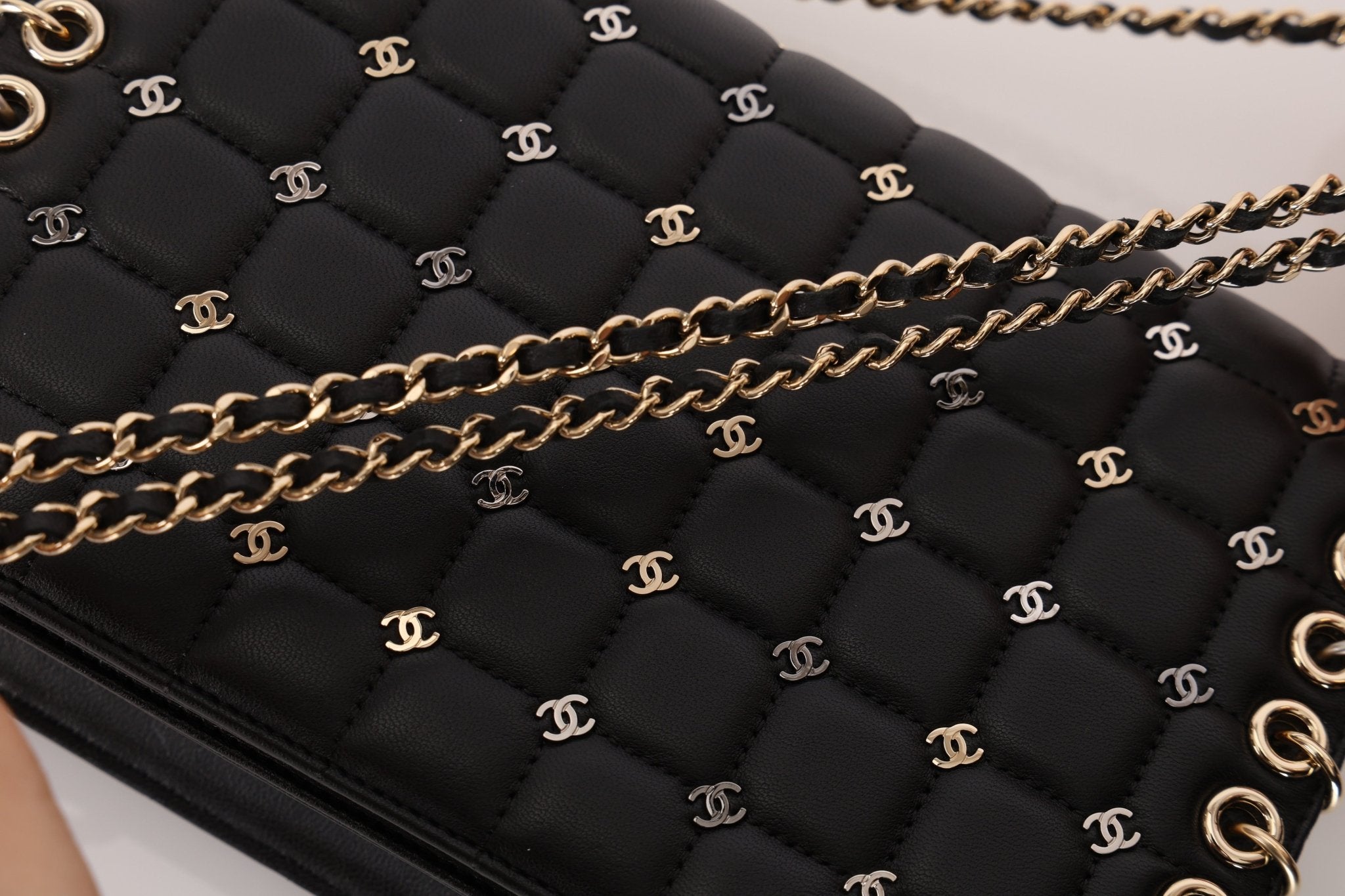 Chanel 2016 Chocolate Bar Piercing CC Studded Small Chain Flap Bag - FashioNica