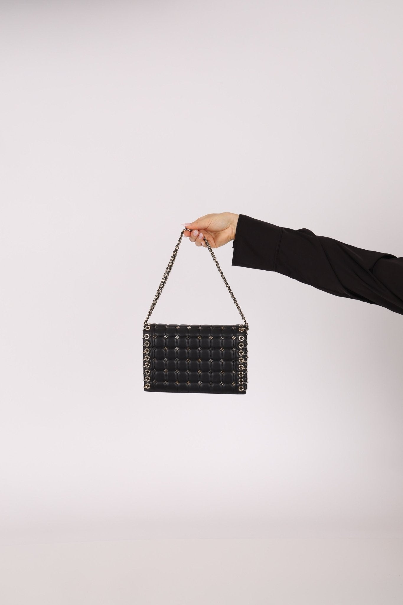 Chanel 2016 Chocolate Bar Piercing CC Studded Small Chain Flap Bag - FashioNica