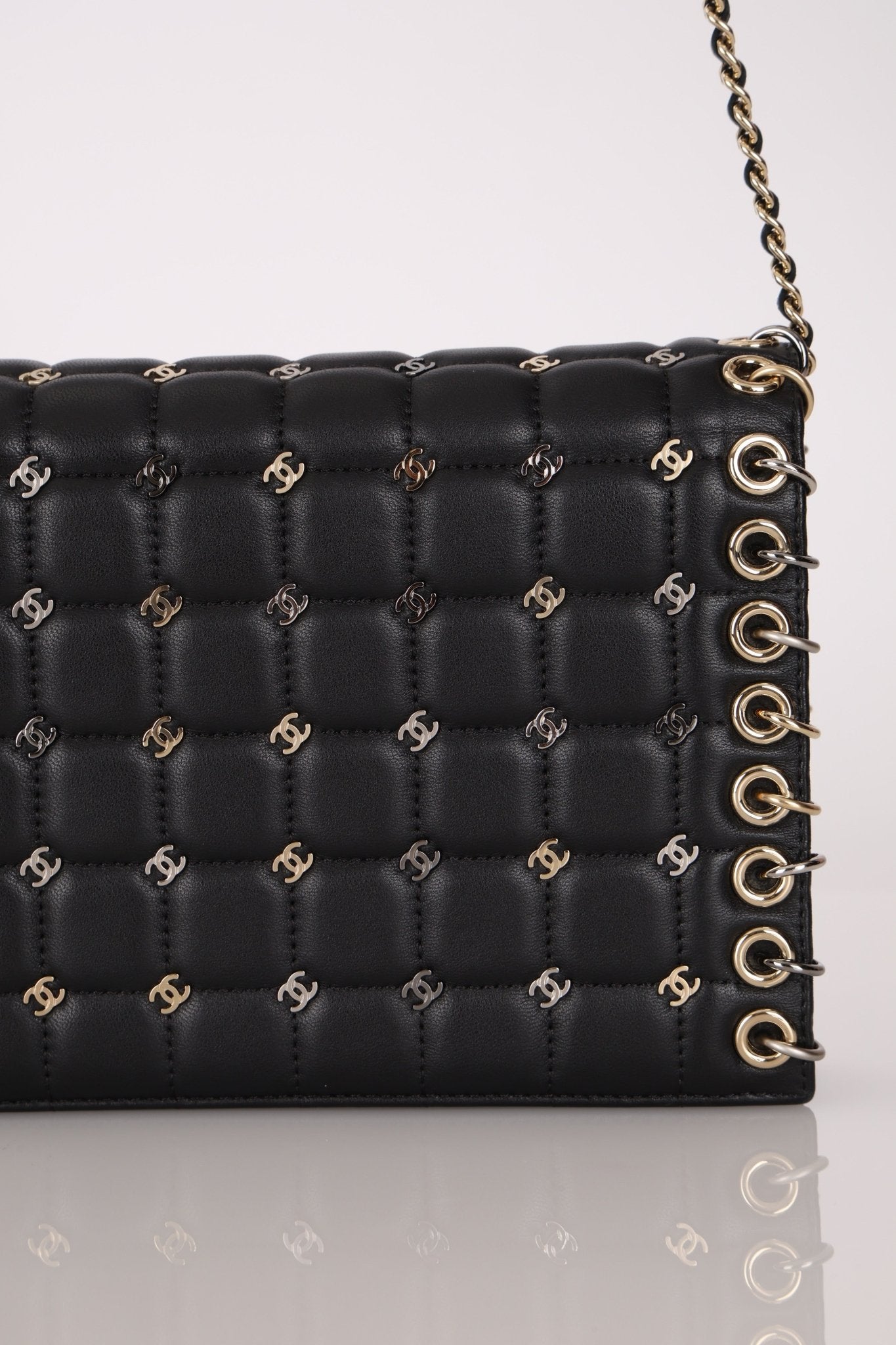 Chanel 2016 Chocolate Bar Piercing CC Studded Small Chain Flap Bag - FashioNica