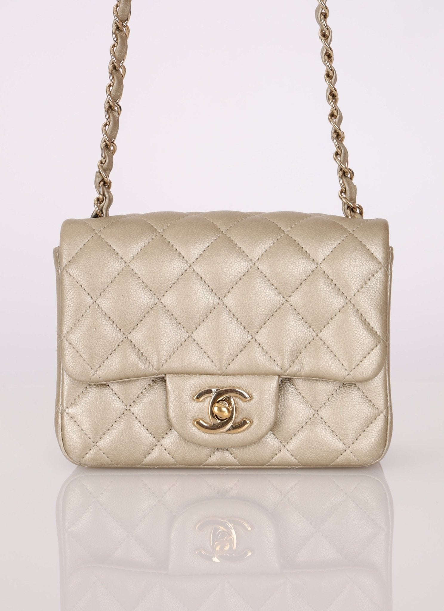 Chanel 2016 Iridescent Caviar Champagne Mini Square Flap - FashioNica