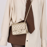 Chanel 2016 Iridescent Caviar Champagne Mini Square Flap - FashioNica