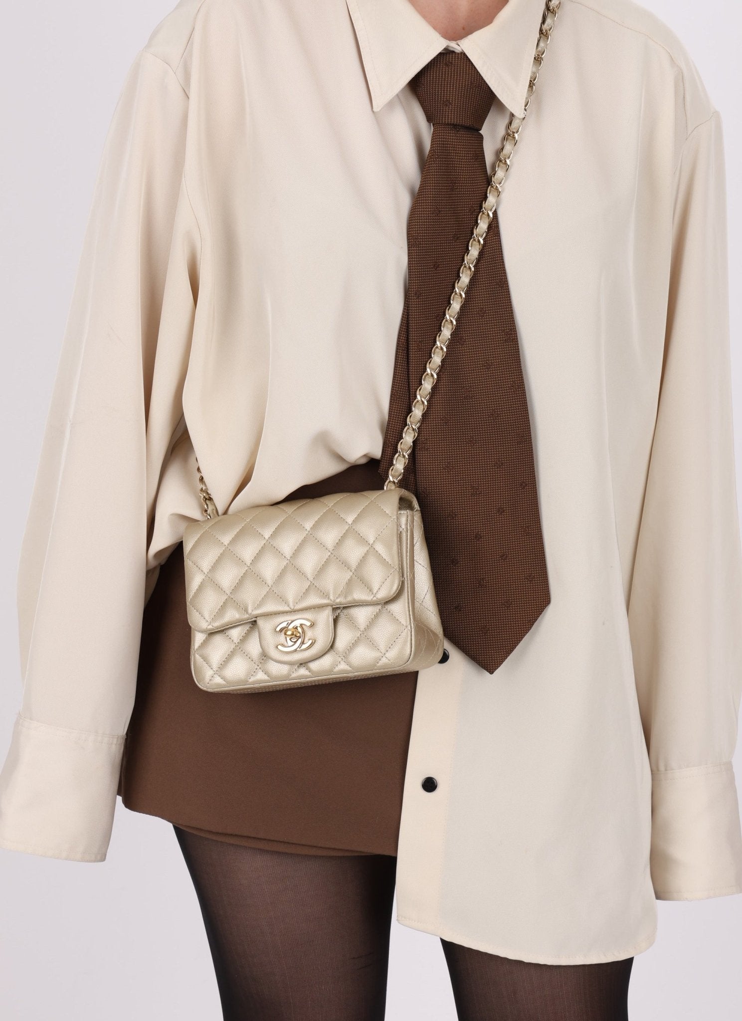 Chanel 2016 Iridescent Caviar Champagne Mini Square Flap - FashioNica