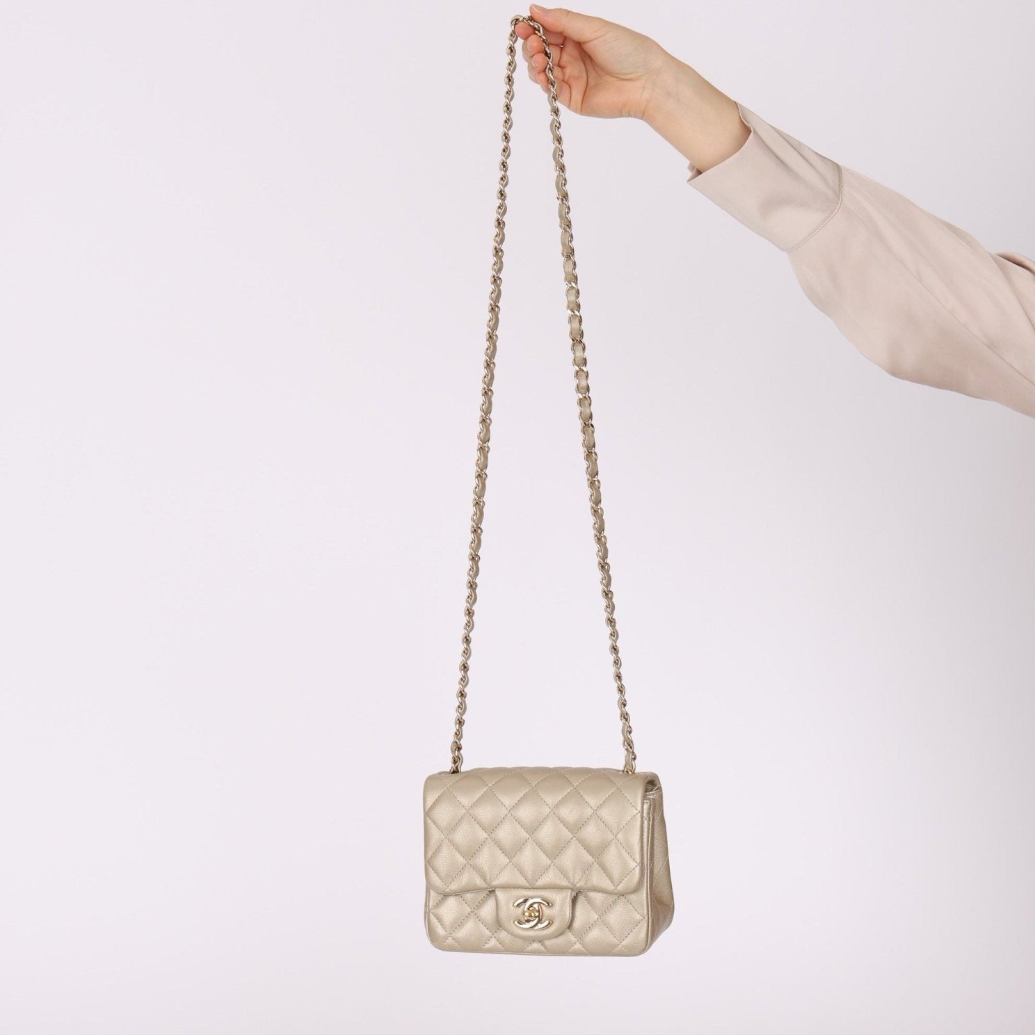Chanel 2016 Iridescent Caviar Champagne Mini Square Flap - FashioNica
