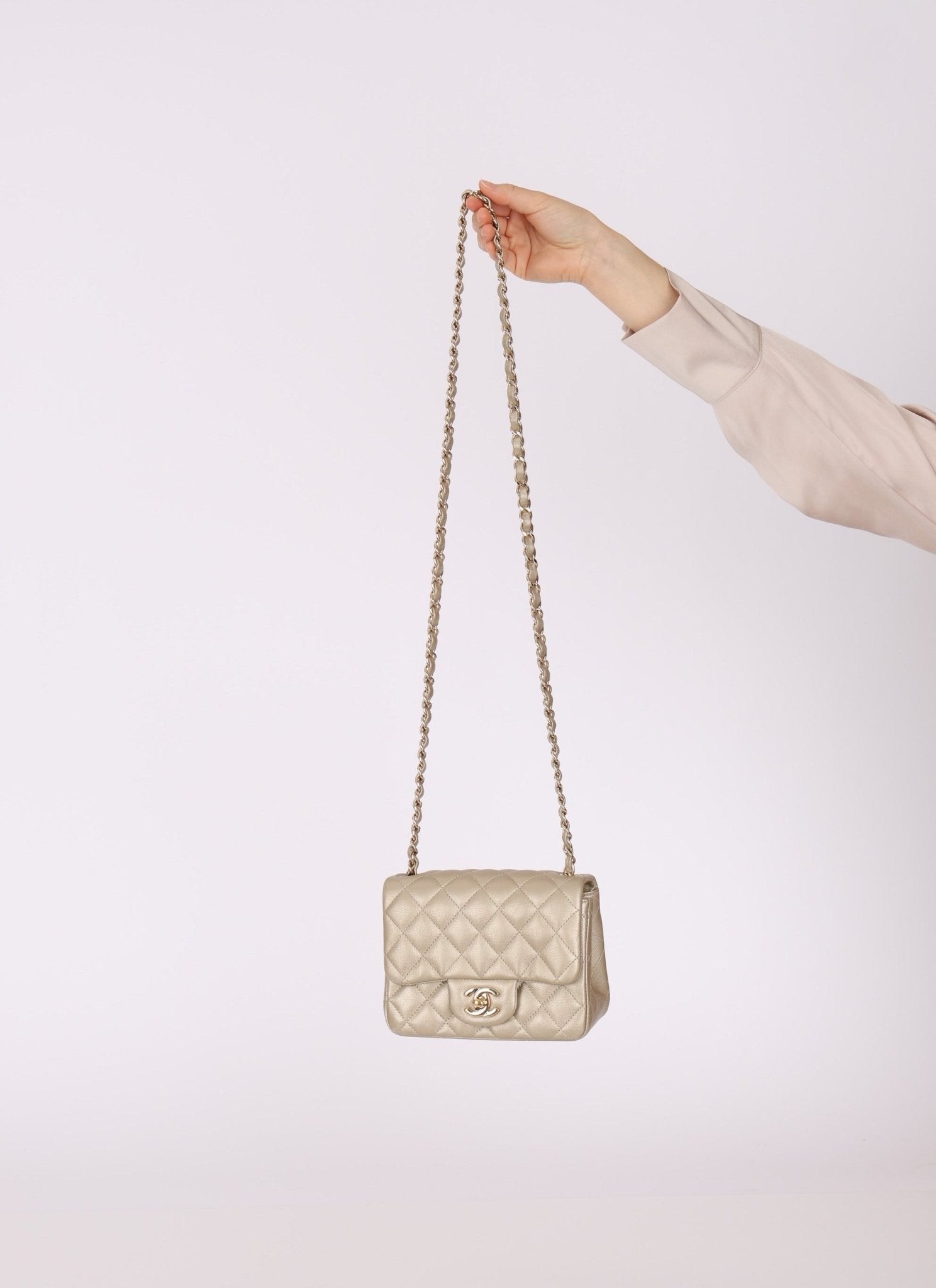 Chanel 2016 Iridescent Caviar Champagne Mini Square Flap - FashioNica