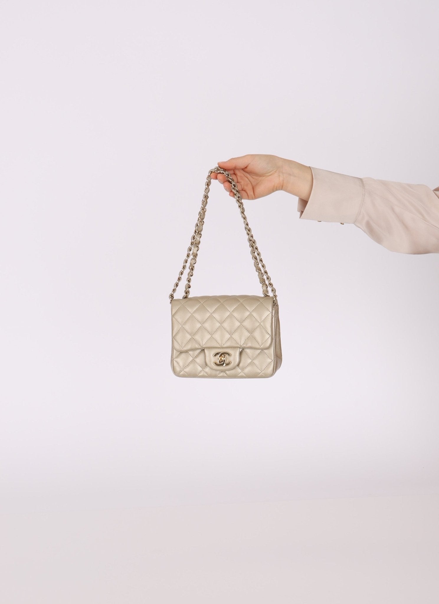 Chanel 2016 Iridescent Caviar Champagne Mini Square Flap - FashioNica