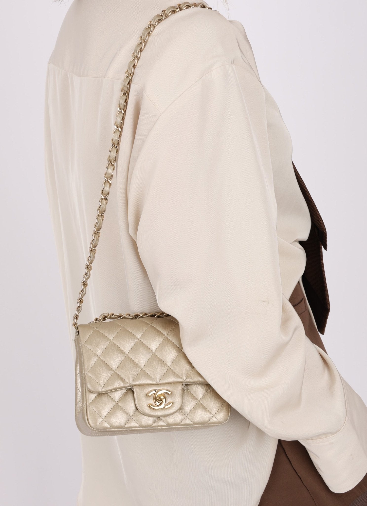 Chanel 2016 Iridescent Caviar Champagne Mini Square Flap - FashioNica