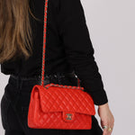 Chanel 2016 Lambskin Red Medium Double Flap GHW - FashioNica