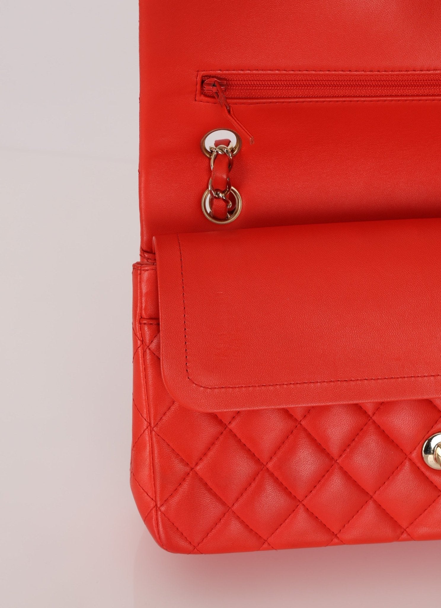 Chanel 2016 Lambskin Red Medium Double Flap GHW - FashioNica