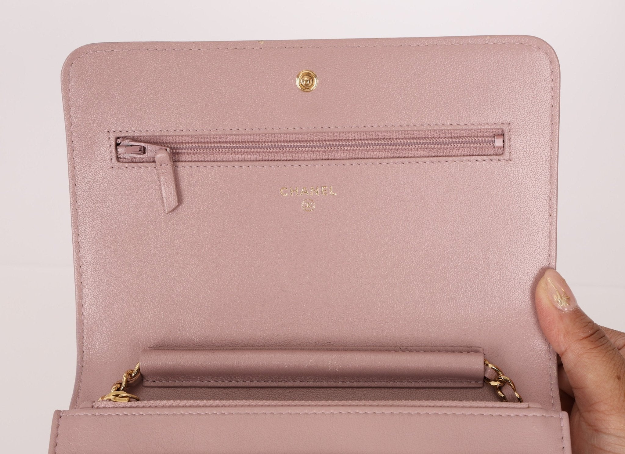 Chanel 2016 Mademoiselle Lilac Sheepskin Wallet on Chain - FashioNica