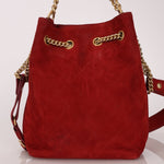 Chanel 2016 On My Shoulder Red Suede Bucket Bag - FashioNica