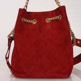 Chanel 2016 On My Shoulder Red Suede Bucket Bag - FashioNica