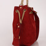 Chanel 2016 On My Shoulder Red Suede Bucket Bag - FashioNica