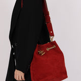 Chanel 2016 On My Shoulder Red Suede Bucket Bag - FashioNica