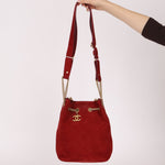 Chanel 2016 On My Shoulder Red Suede Bucket Bag - FashioNica