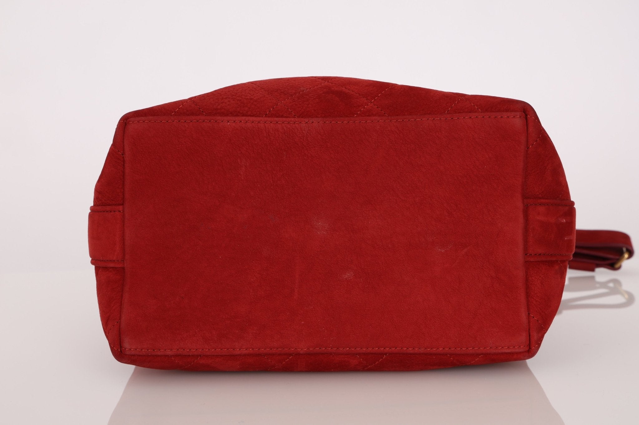 Chanel 2016 On My Shoulder Red Suede Bucket Bag - FashioNica