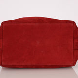 Chanel 2016 On My Shoulder Red Suede Bucket Bag - FashioNica