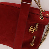 Chanel 2016 On My Shoulder Red Suede Bucket Bag - FashioNica