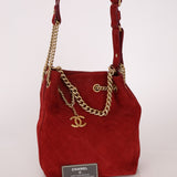 Chanel 2016 On My Shoulder Red Suede Bucket Bag - FashioNica