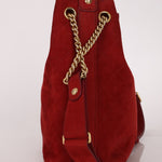 Chanel 2016 On My Shoulder Red Suede Bucket Bag - FashioNica