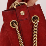 Chanel 2016 On My Shoulder Red Suede Bucket Bag - FashioNica
