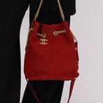 Chanel 2016 On My Shoulder Red Suede Bucket Bag - FashioNica