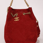 Chanel 2016 On My Shoulder Red Suede Bucket Bag - FashioNica