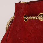 Chanel 2016 On My Shoulder Red Suede Bucket Bag - FashioNica