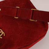 Chanel 2016 On My Shoulder Red Suede Bucket Bag - FashioNica