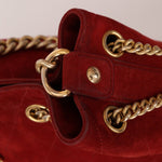 Chanel 2016 On My Shoulder Red Suede Bucket Bag - FashioNica