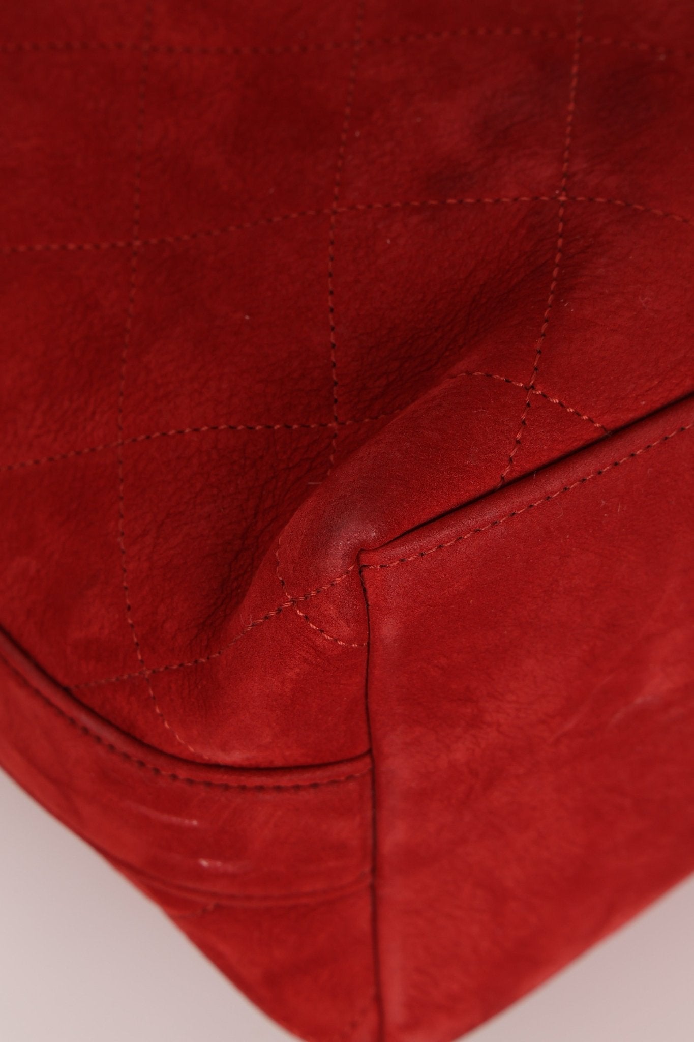 Chanel 2016 On My Shoulder Red Suede Bucket Bag - FashioNica