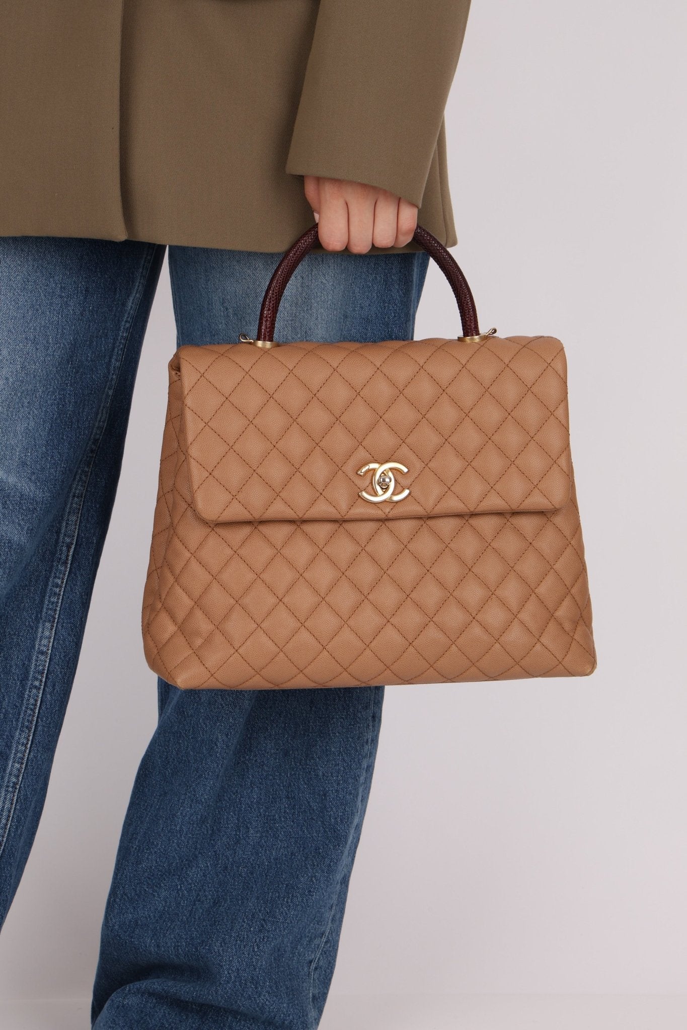 Chanel 2017 Beige Caviar Lizard Kelly Coco Handle - FashioNica