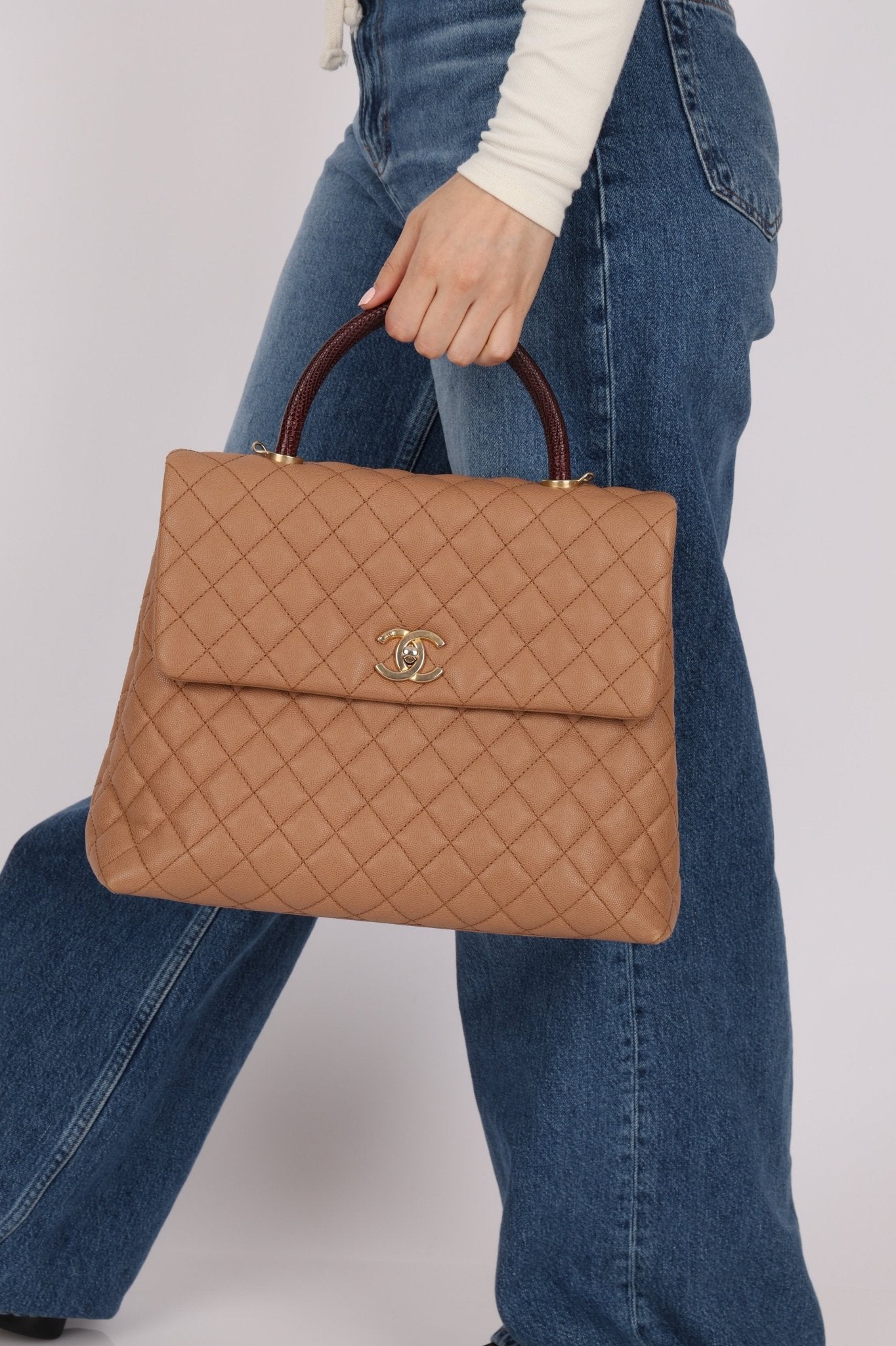 Chanel 2017 Beige Caviar Lizard Kelly Coco Handle - FashioNica