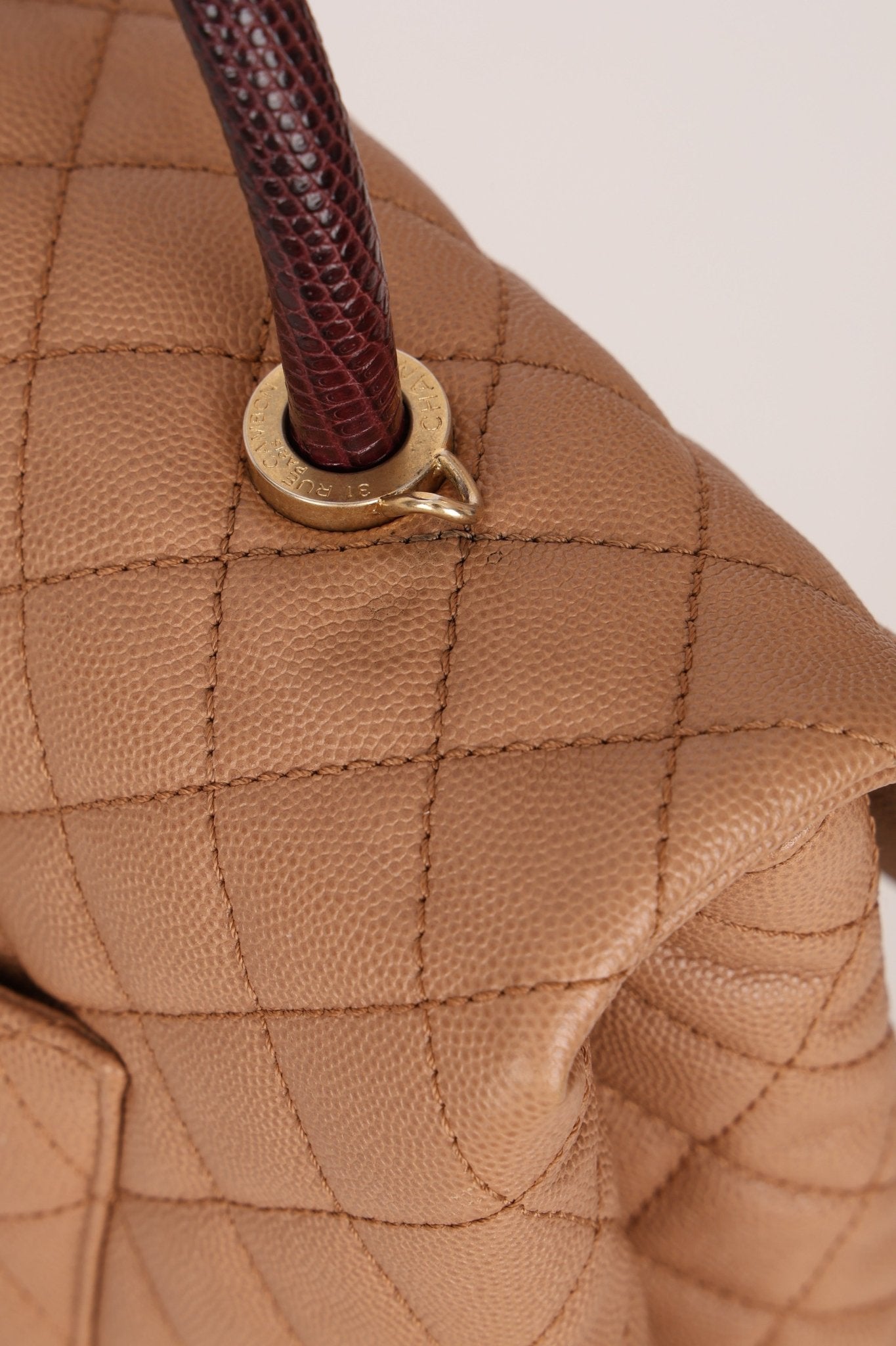 Chanel 2017 Beige Caviar Lizard Kelly Coco Handle - FashioNica