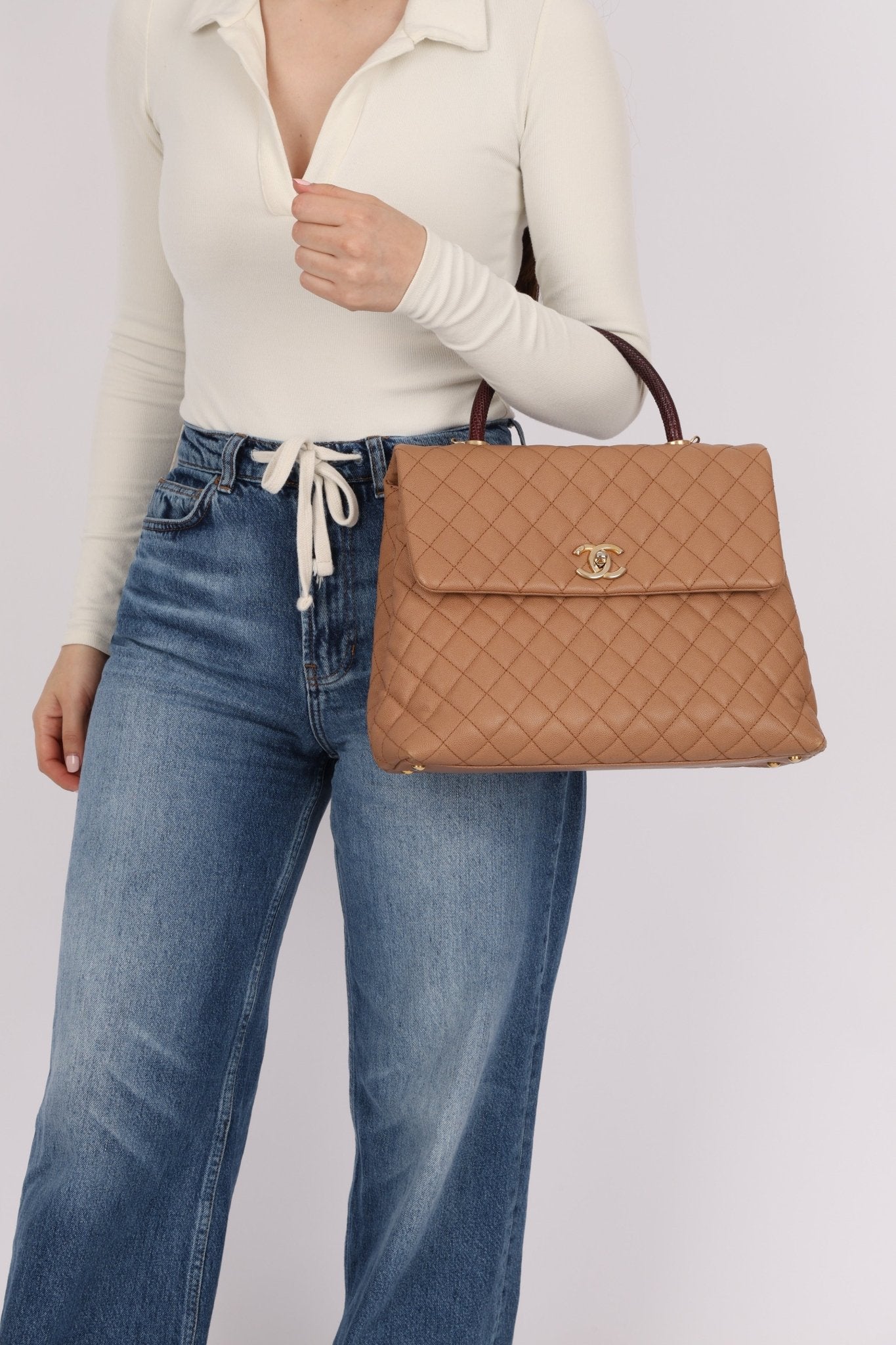 Chanel 2017 Beige Caviar Lizard Kelly Coco Handle - FashioNica