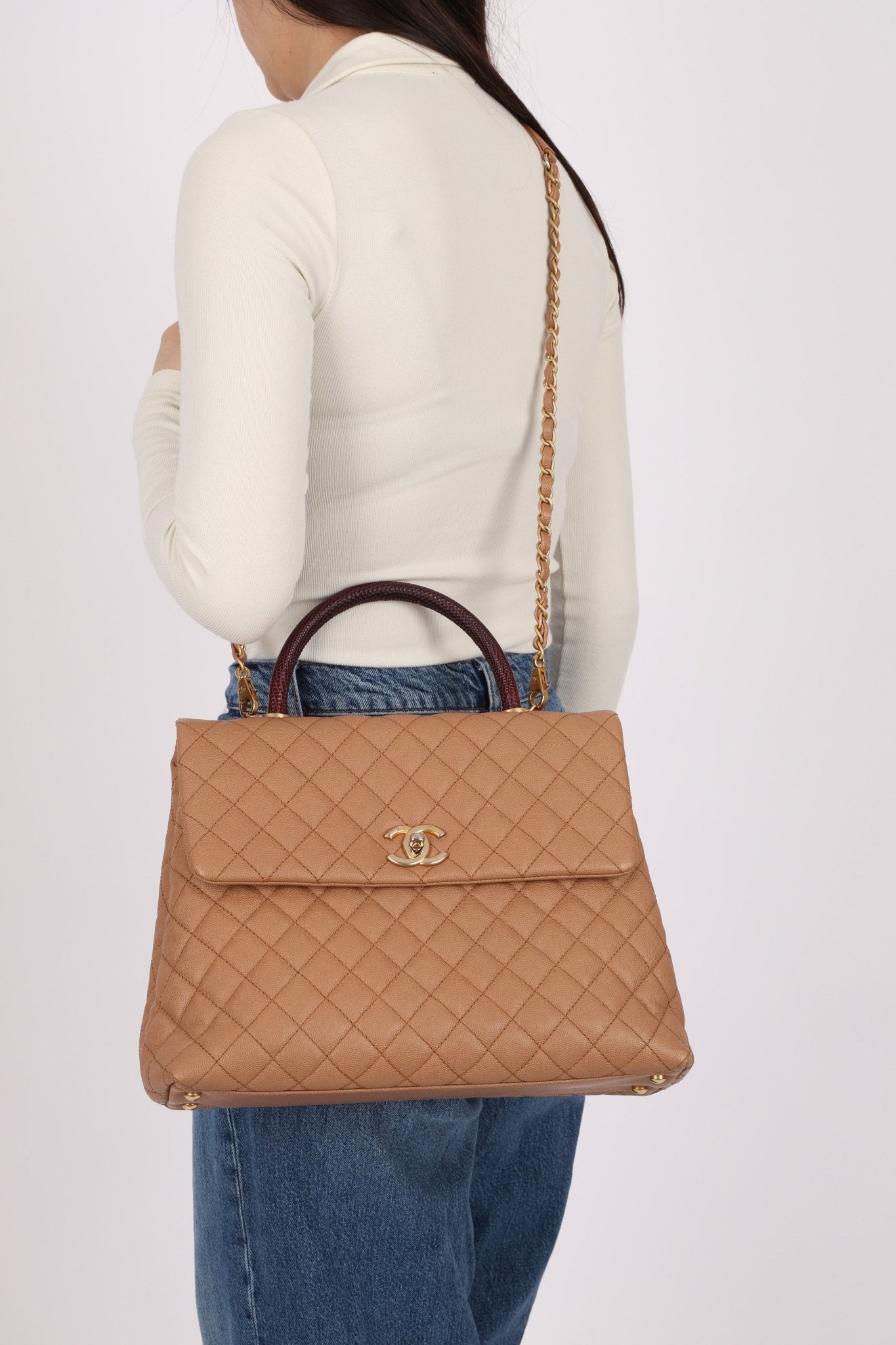 Chanel 2017 Beige Caviar Lizard Kelly Coco Handle - FashioNica