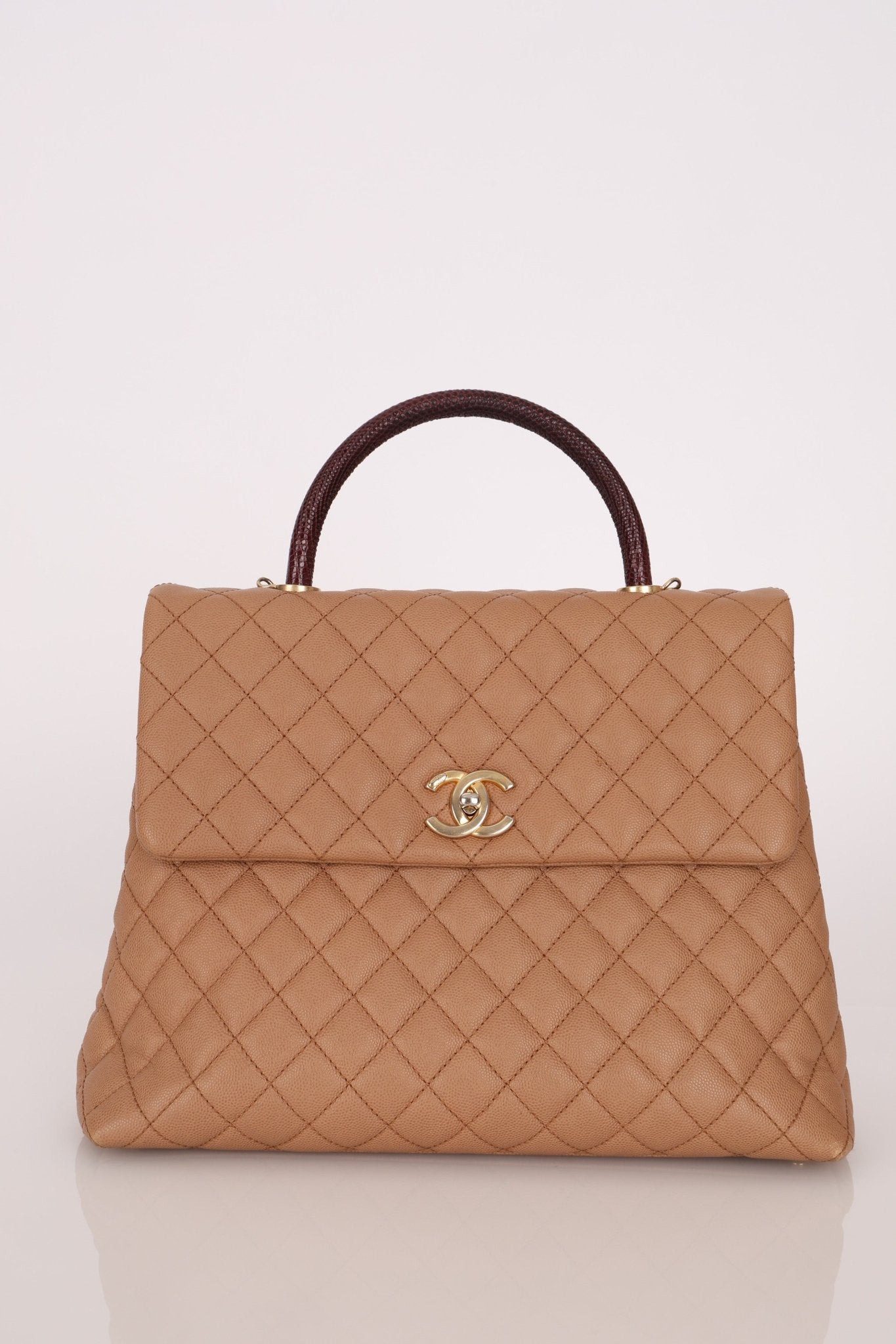 Chanel 2017 Beige Caviar Lizard Kelly Coco Handle - FashioNica