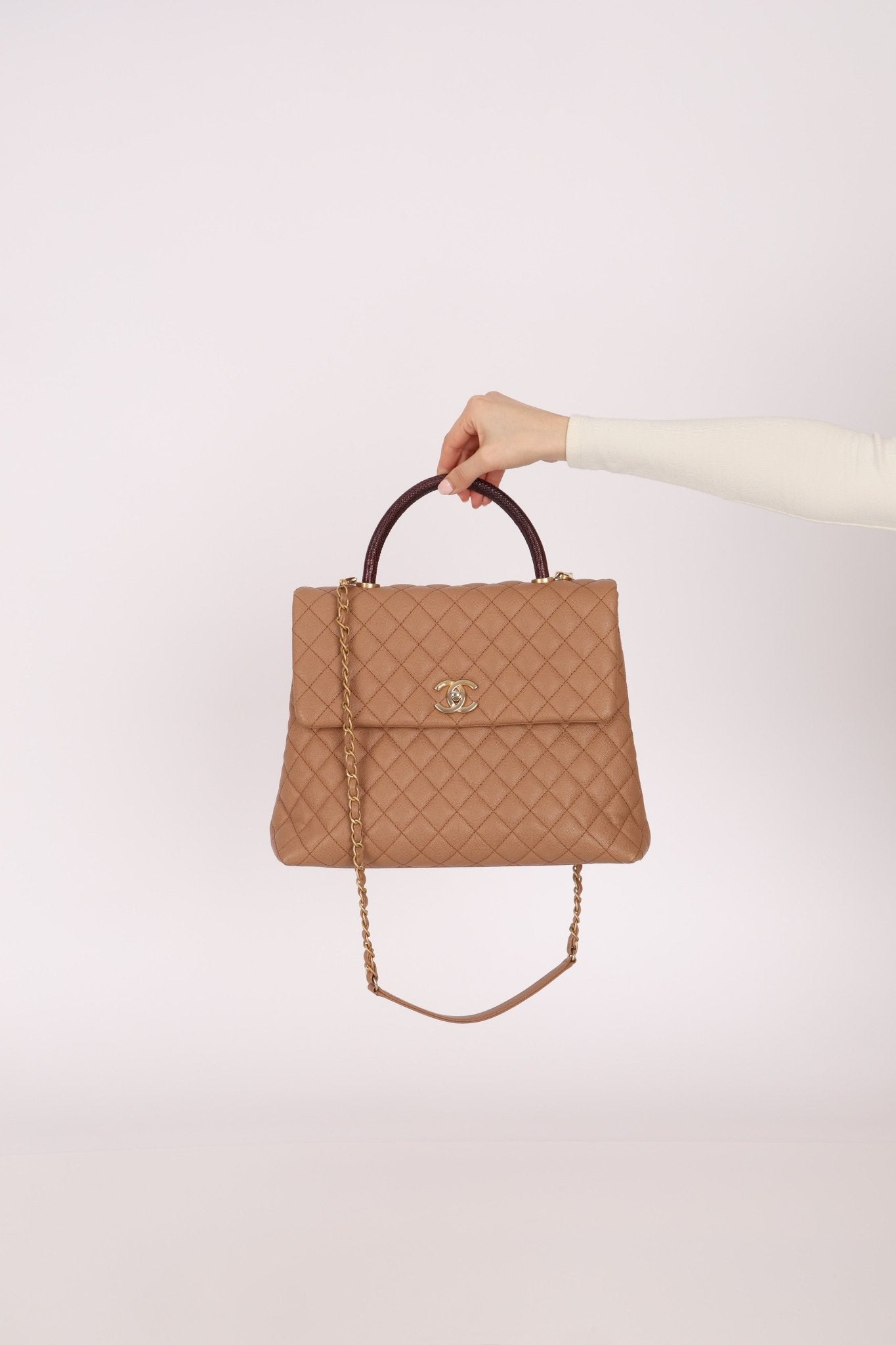 Chanel 2017 Beige Caviar Lizard Kelly Coco Handle - FashioNica