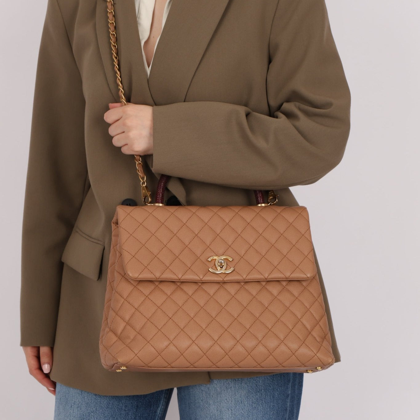 Chanel 2017 Beige Caviar Lizard Kelly Coco Handle - FashioNica