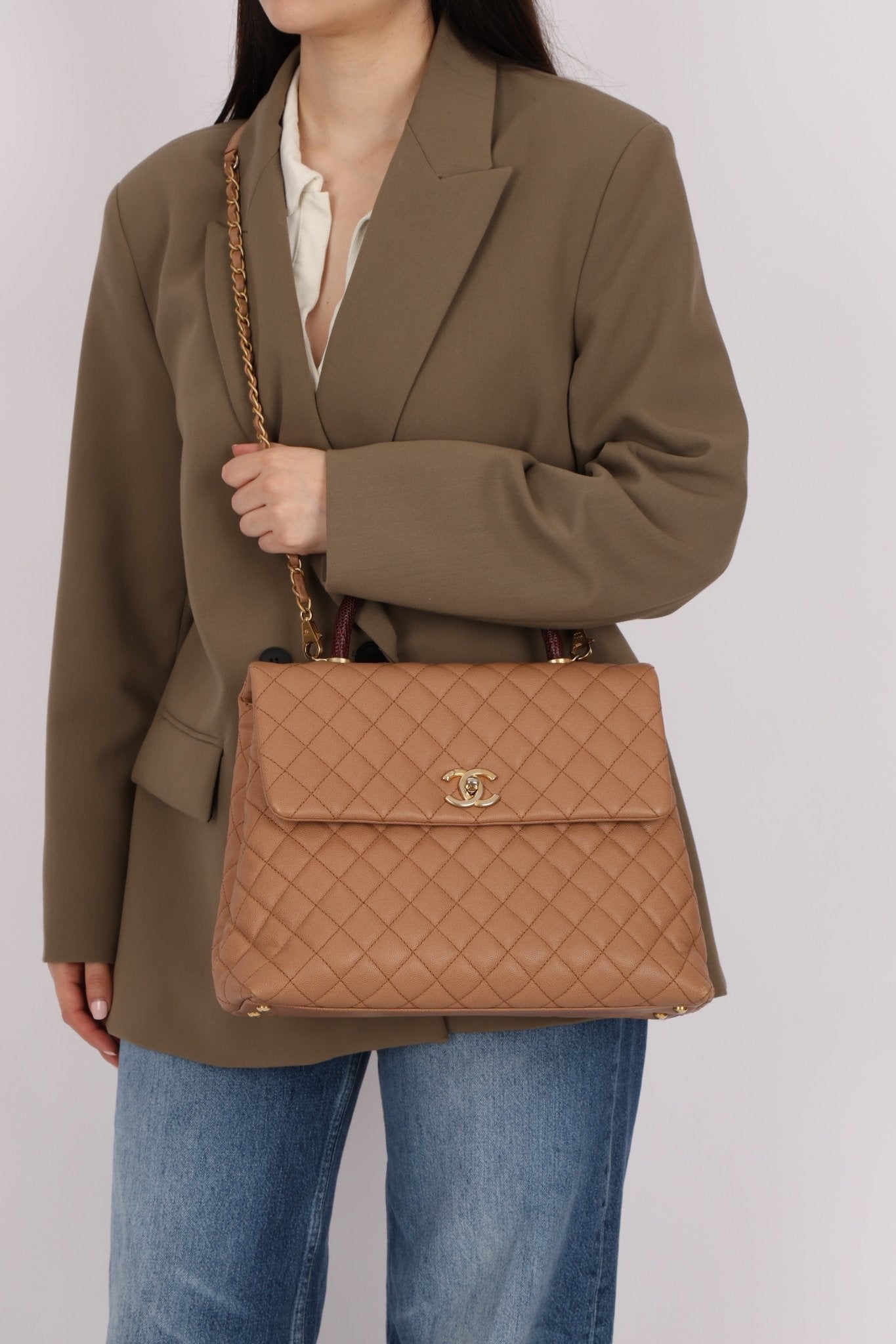 Chanel 2017 Beige Caviar Lizard Kelly Coco Handle - FashioNica