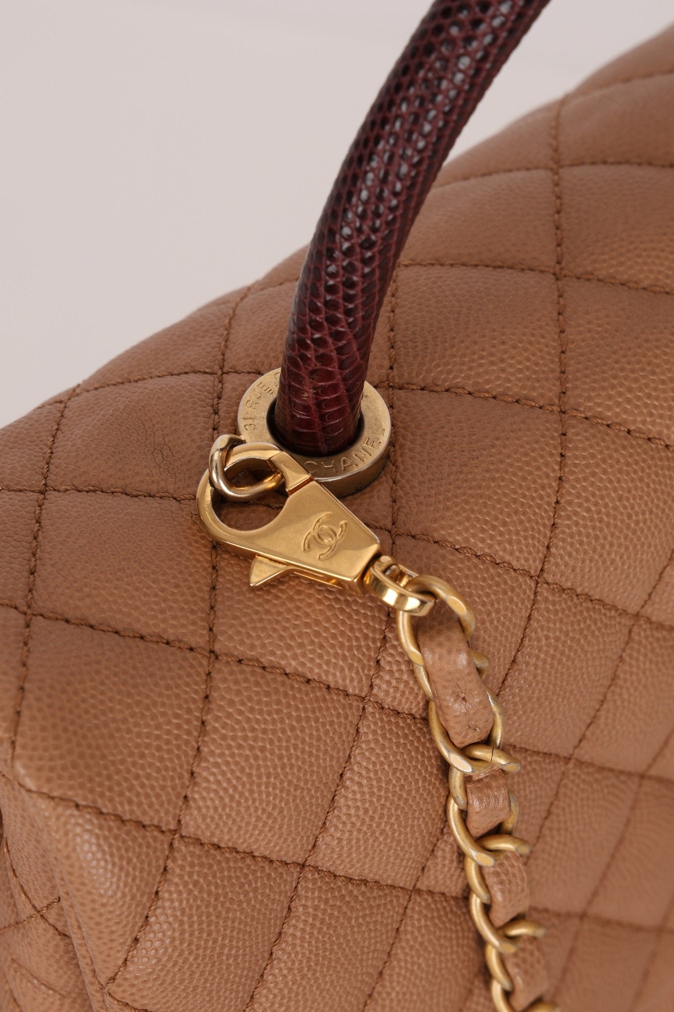 Chanel 2017 Beige Caviar Lizard Kelly Coco Handle - FashioNica