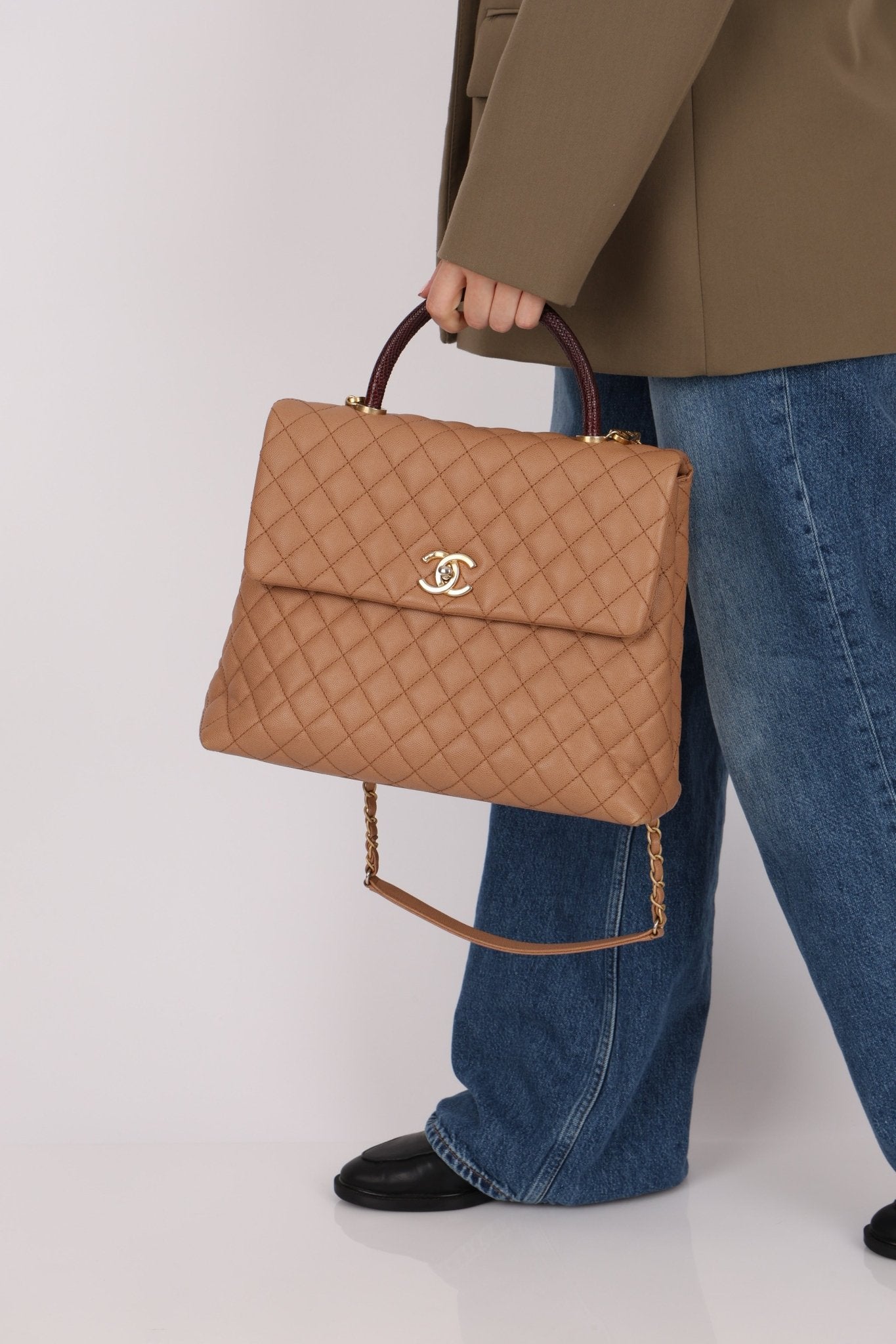 Chanel 2017 Beige Caviar Lizard Kelly Coco Handle - FashioNica