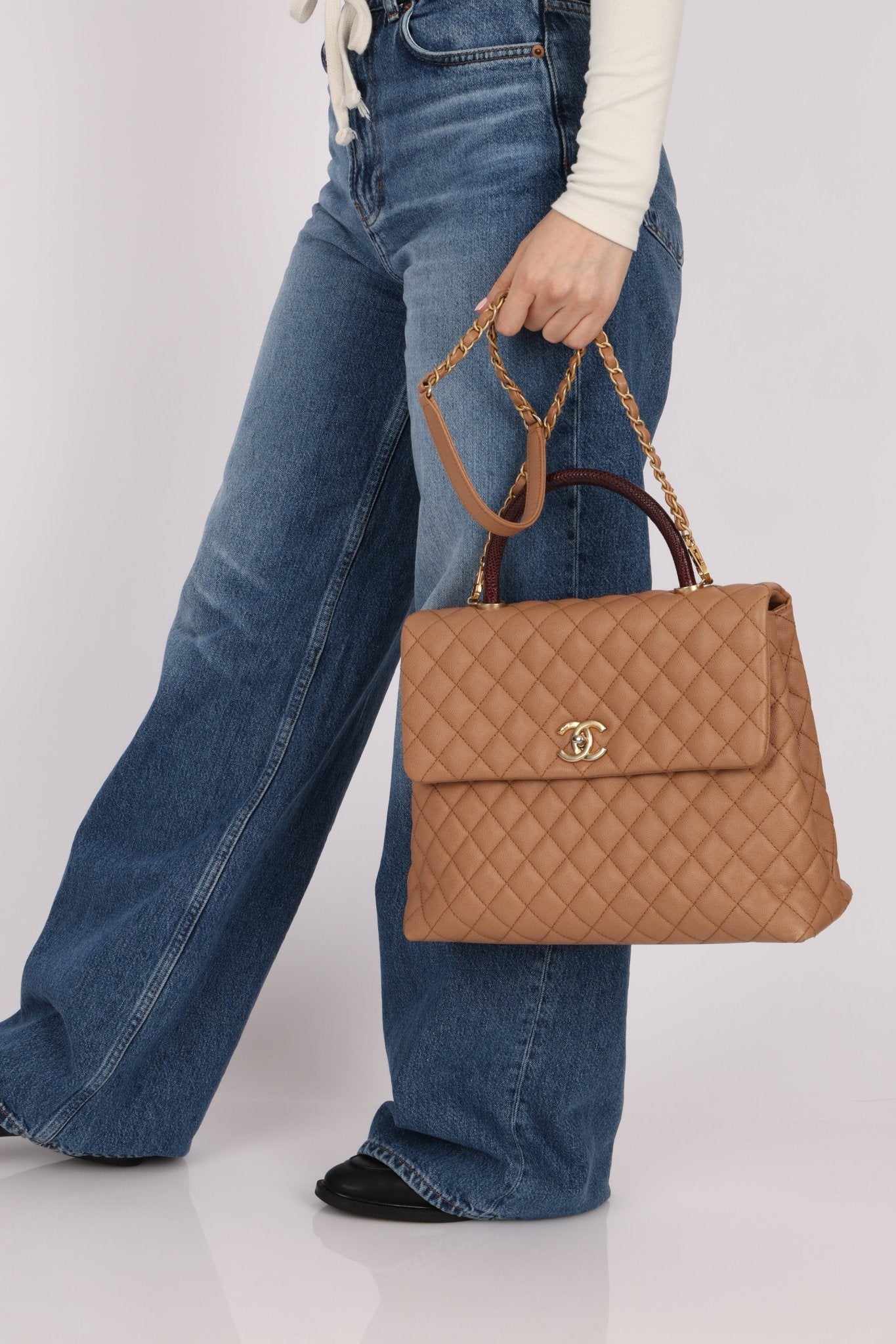 Chanel 2017 Beige Caviar Lizard Kelly Coco Handle - FashioNica