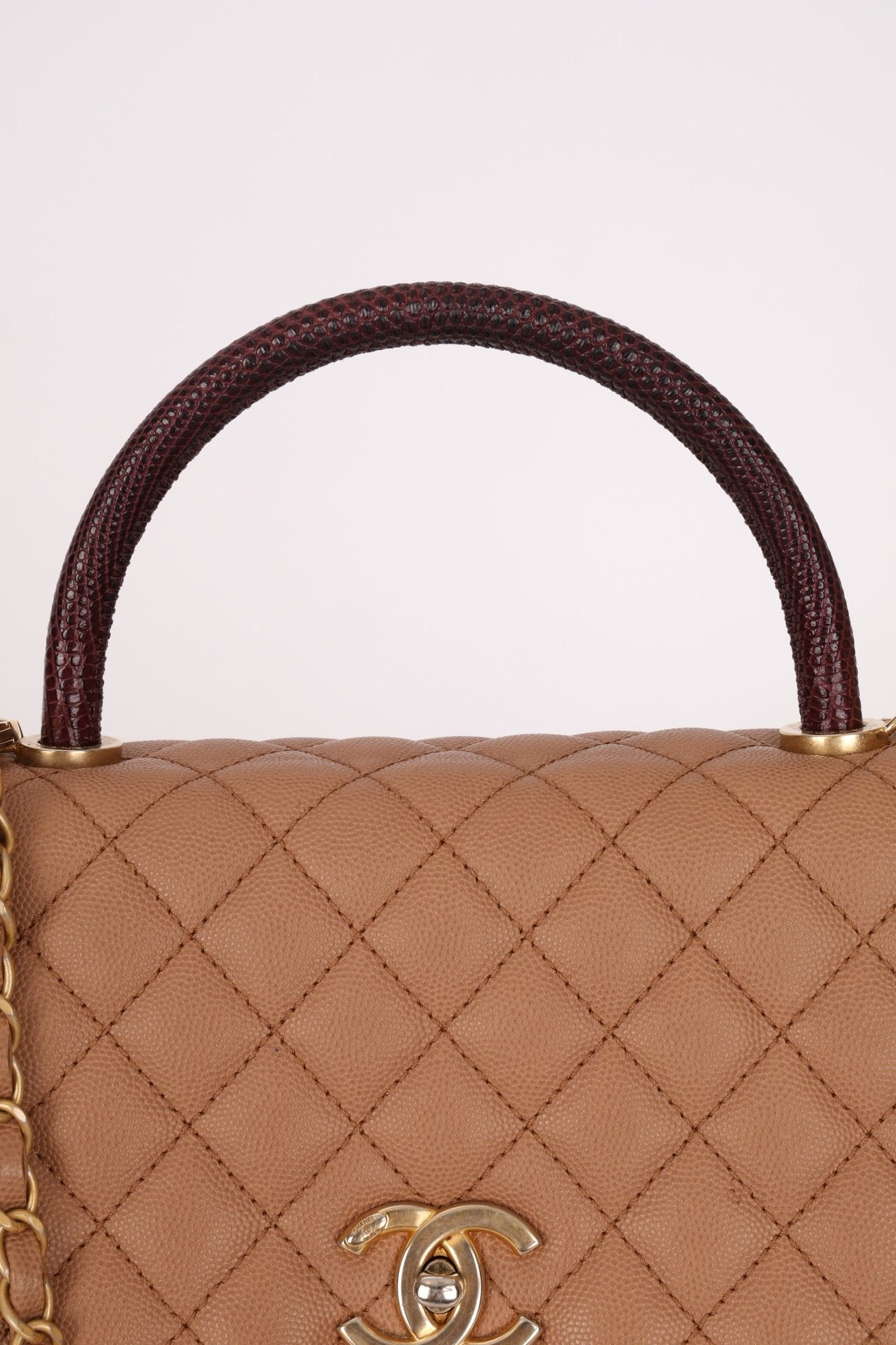 Chanel 2017 Beige Caviar Lizard Kelly Coco Handle - FashioNica